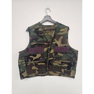 Vintage Caliber Vest Mens XL Green Camo Canvas Hunting‎ Utility Pockets Military
